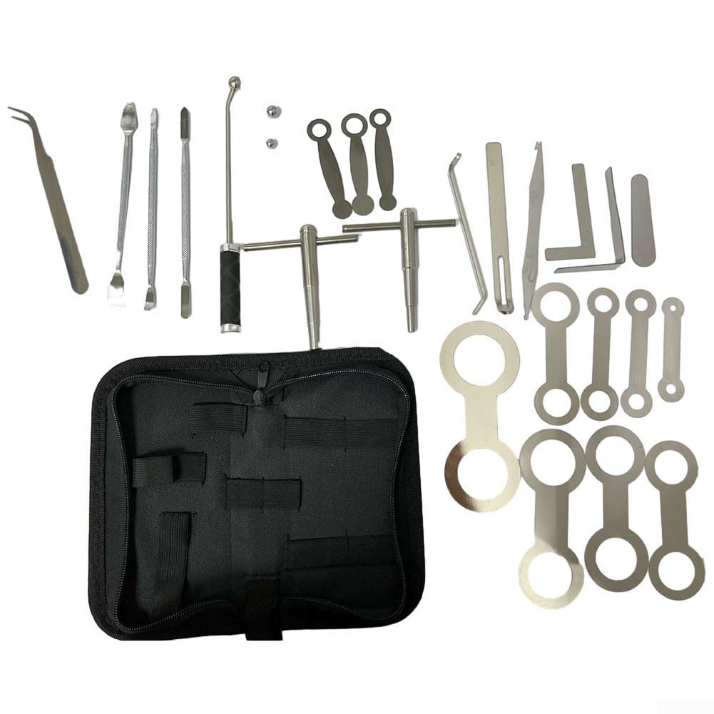 Colección completa de herramientas de reparación de saxofón con caja de almacenamiento para mantenimiento rutinario de flauta, oboe, clarinete y trombón