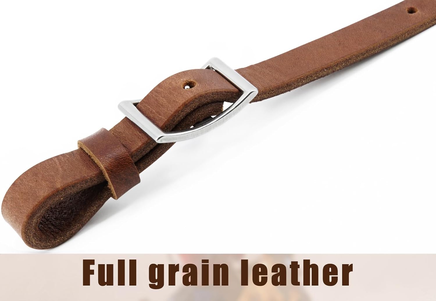 Jeereal Heavy Oil Harness Leather Horse Tie Down Strap - Made with Heavy Oil Weighted Harnness Leather, Stainless Steel Hardware, 3/4"x40" (Oil-Tanned | Brown)