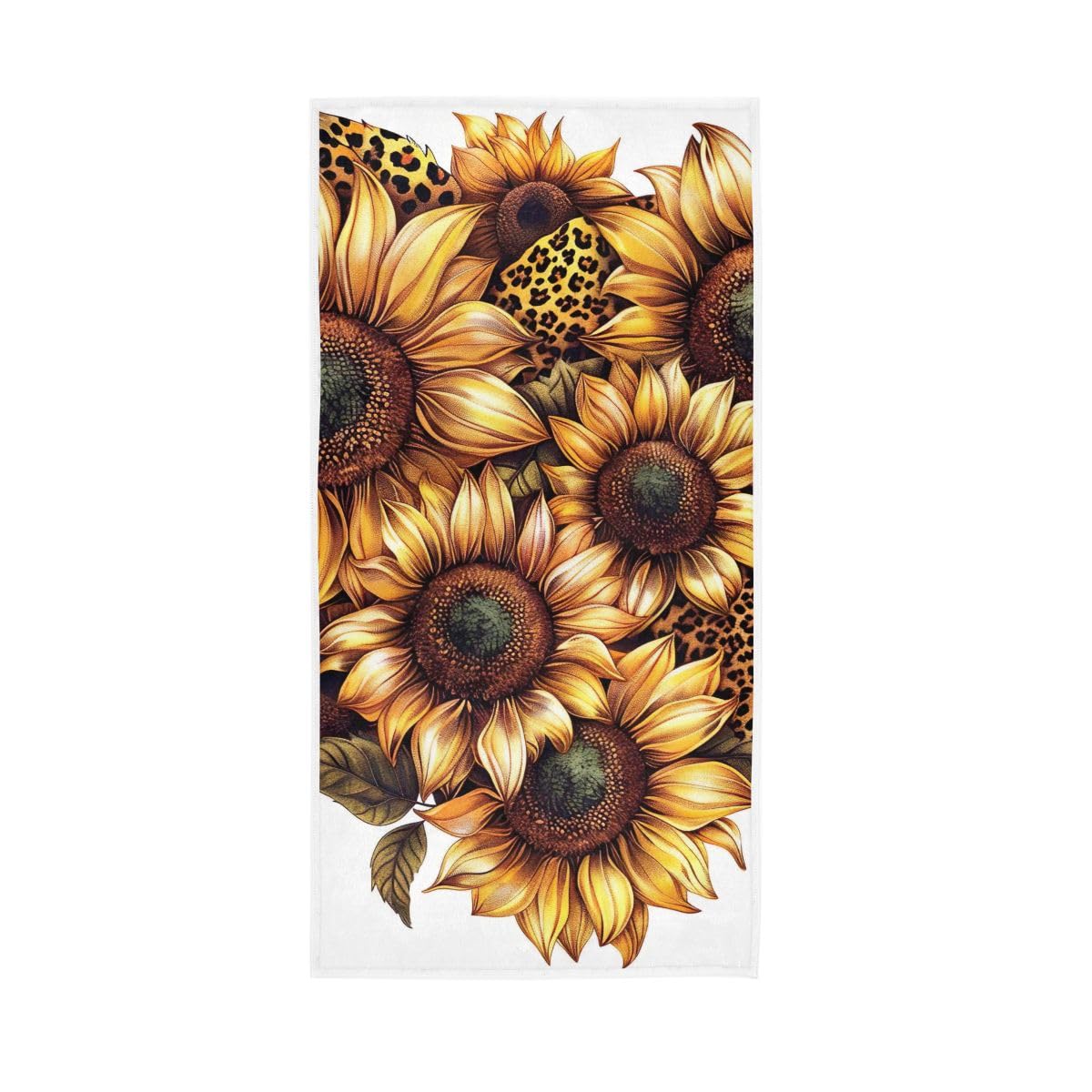 HUYGD Sunflowers and Leopard Print Hand Towel, 15 x 30 Inches, Soft Highly Absorbent Towels for Bathroom Gym Hotel