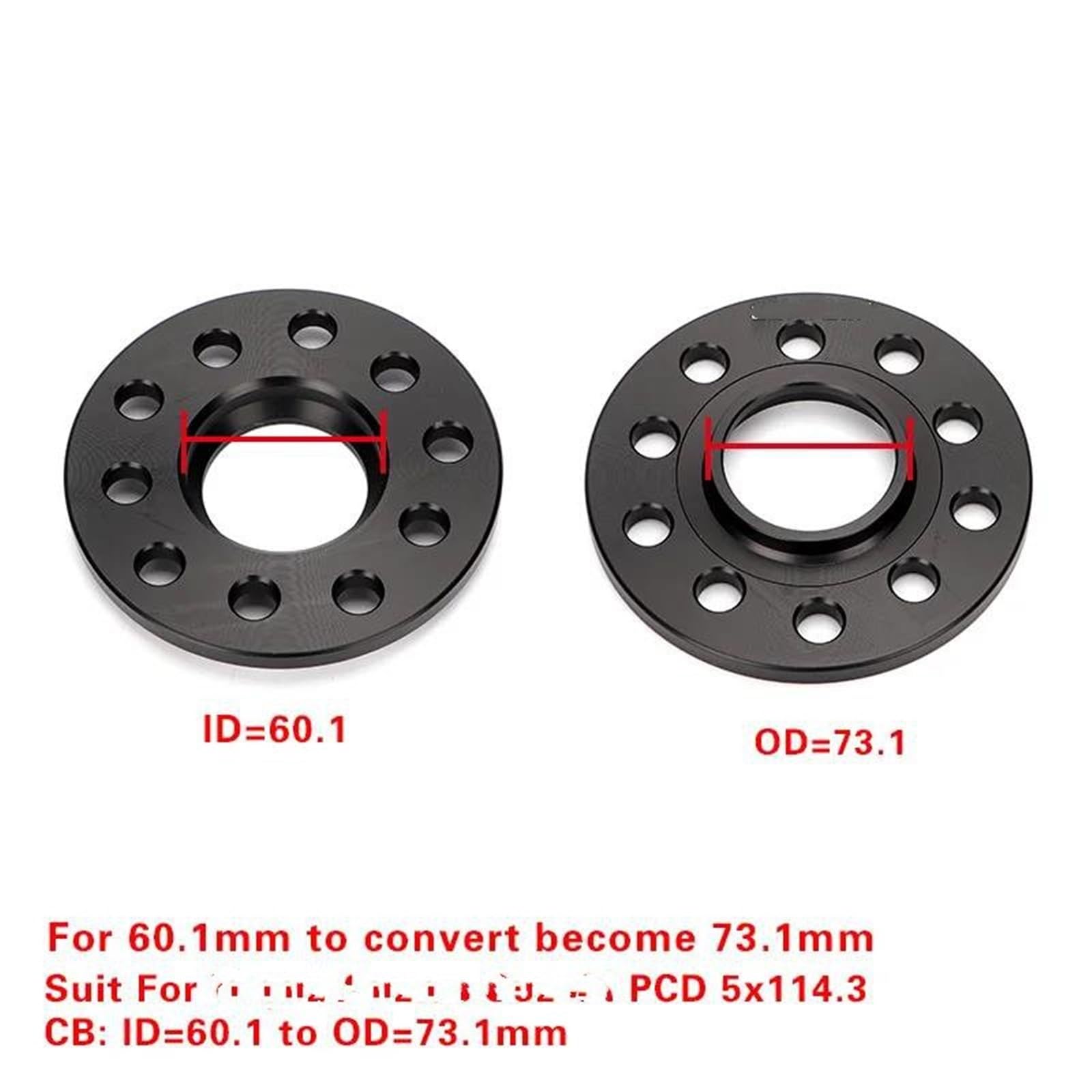 Compatible avec Les entretoises de Jantes de Voiture, adaptateurs de Conversion, Jantes universelles, alésage Central 60,1 mm vers diamètre extérieur 73 mm. Entretoises de Jante de 3/5/8/10/12 mm.