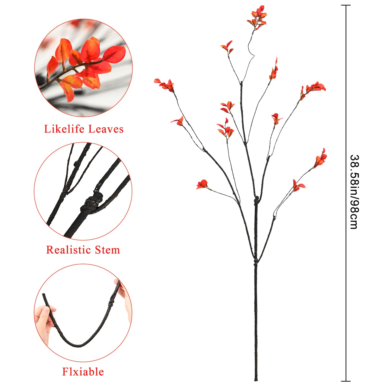 MARTINE MALL 3PCS Fall Ficus Branches, Faux Branches for Vase, Artificial Fall Plants Stems Ficus Twigs Fall Decor Artificial Plants Leaves for Home Bedroom Kitchen Centrepiece Decor