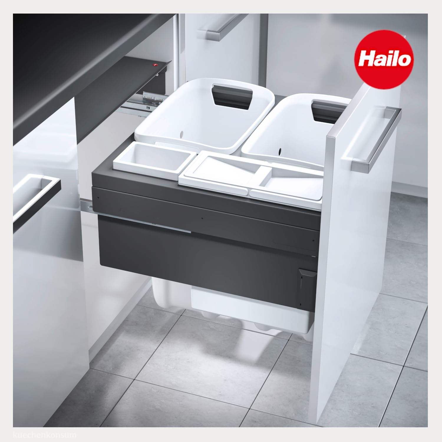 Hailo Wäschesammler | Laundry Carrier Wäschebehälter 60 LC Slide SC | 80 Liter Sammelvolumen | platzsparend & stabil | Einbau Wäschekorb für Schmutzwäsche im Haushalt und Badezimmer (Dunkelgrau-Weiß)
