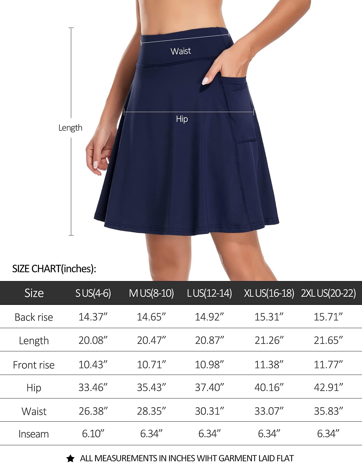 KORALHY Falda pantalón para mujer, largo de 50 cm hasta la rodilla, para tenis, atletismo, golf, informal, con 4 bolsillos