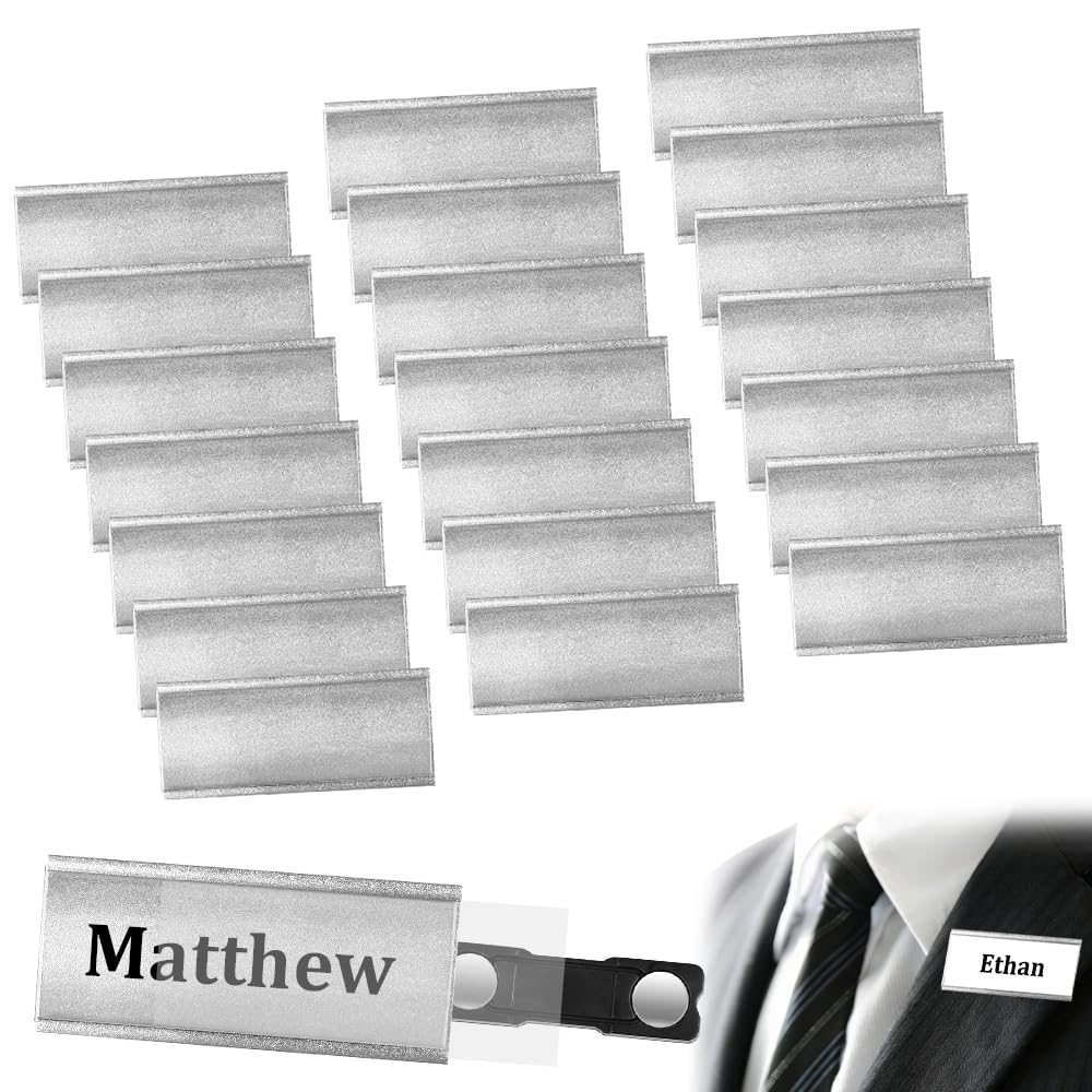 20 Placa Identificativas Magnéticas con Imanes Fuertes y Aguja | tarjetas identificativas magnéticas 72mm x 31mm | placas identificativas personal | Pour Restaurant, Hôtel, Bureau, Événement