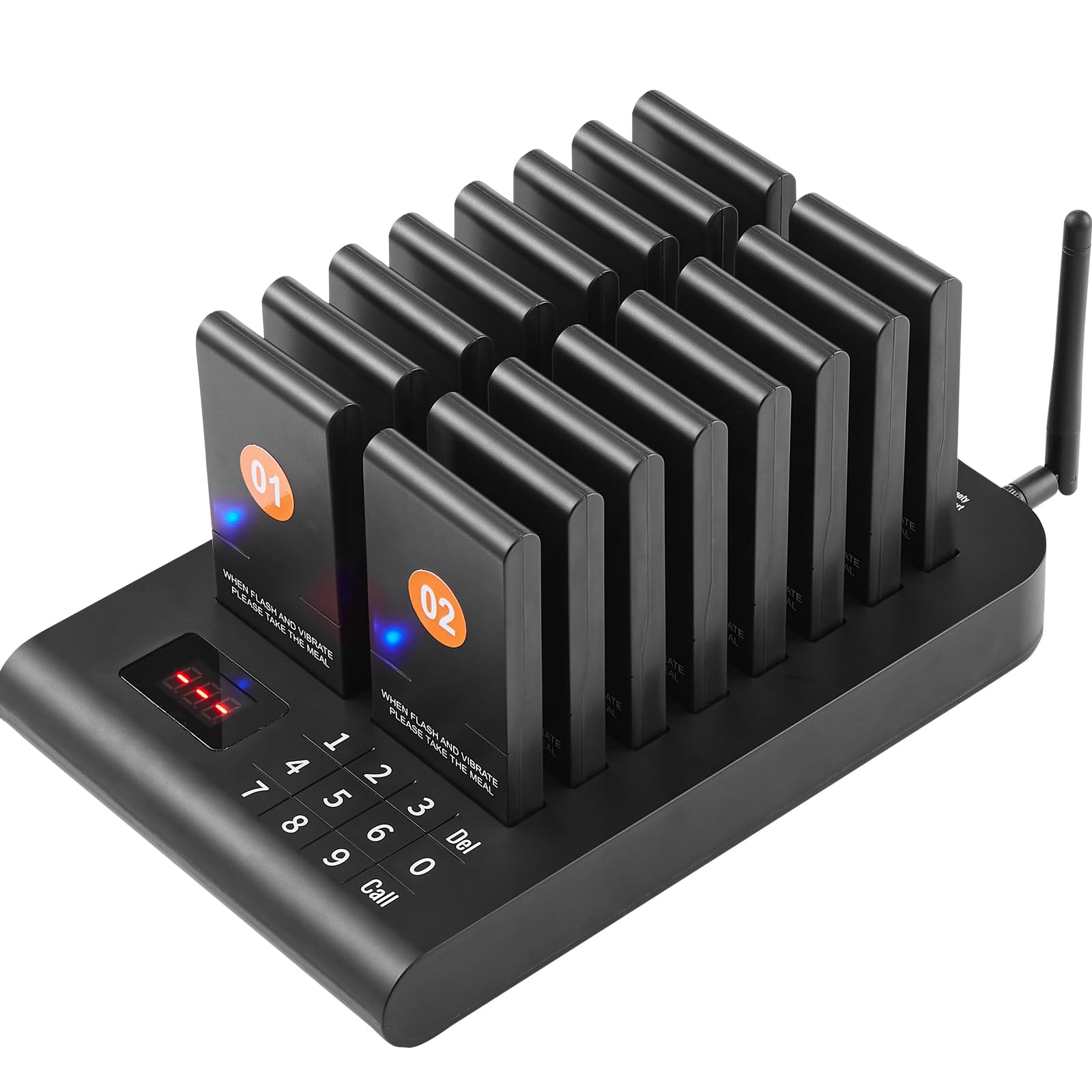 Happybuy Restaurant Pager System, Wireless 500m Range, 16 Beepers with Vibration & Flashing for Guest Queue, Food Truck, Church, Nursery, Hospital