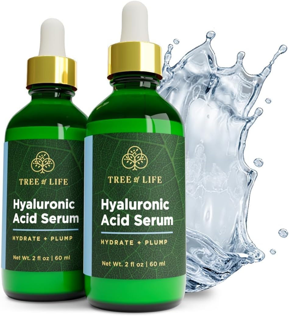 Tree of Life Beauty Hyaluronic Acid Serum, Skin Brightening Face Oil for Dark and Age Spots, Facial Serums for Dry and Sensitive Skin Care with Vitamin E for Soft Smooth Skin, 2 Fl Oz, (Pack of 2)