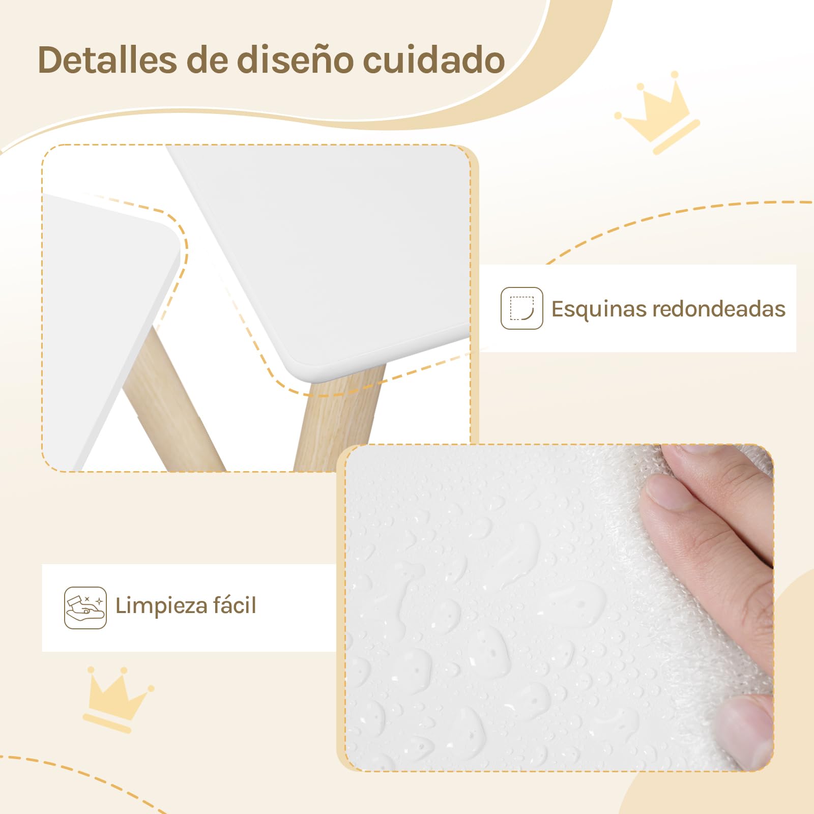 WOLTU WOTU Mesa Infantil con 2 Sillas para Niños, Blanco + Roble Claro