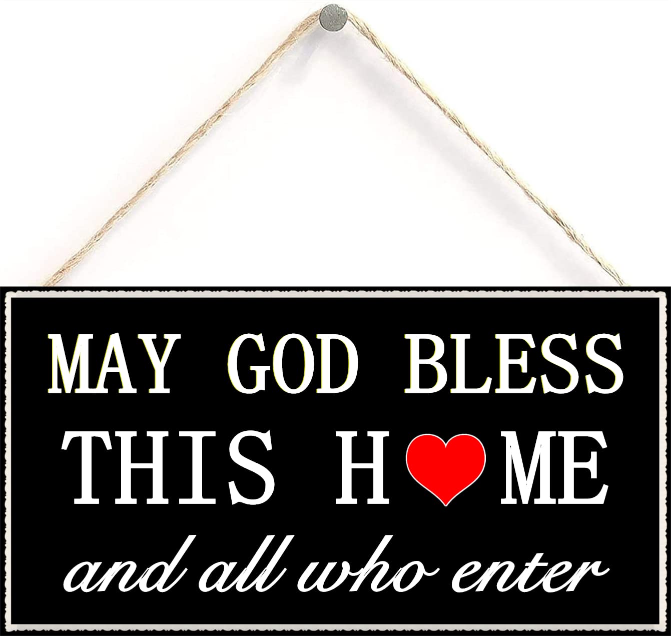 Henntile May God Bless This Home and All who Enter Wood Plaque Sign Hanging Wall Art 12 inch by 6 inch
