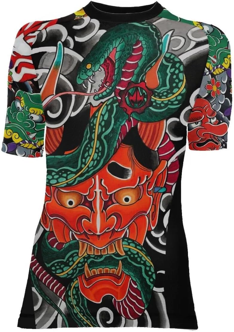 Samurai Warrior Women's Rash Guard Shirts Short Sleeve, Baselayer Compression Shirt for Jiu Jitsu MMA