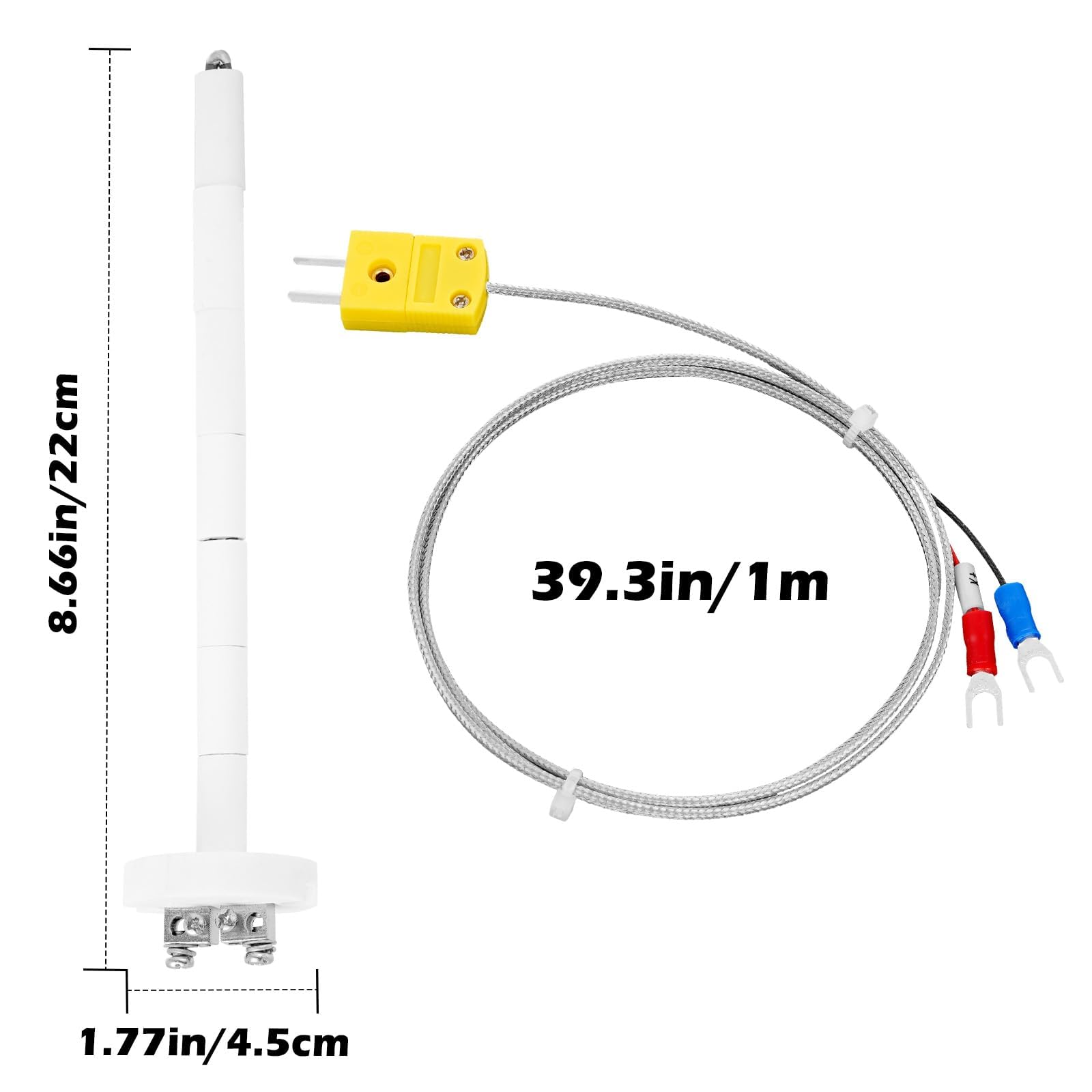 K-Type Thermocouple Block, Ceramic Kiln Insulator Kiln Probe, with 3.3 ft Wire Extension. Measuring Temperature -50? To1300?, Thermocouple Probe