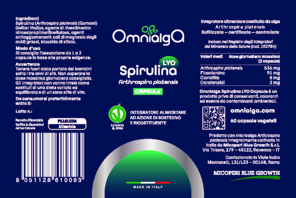 Omnialga Spirulina Lyo Capsule - Micoperi Blue Growth - Made in Italy