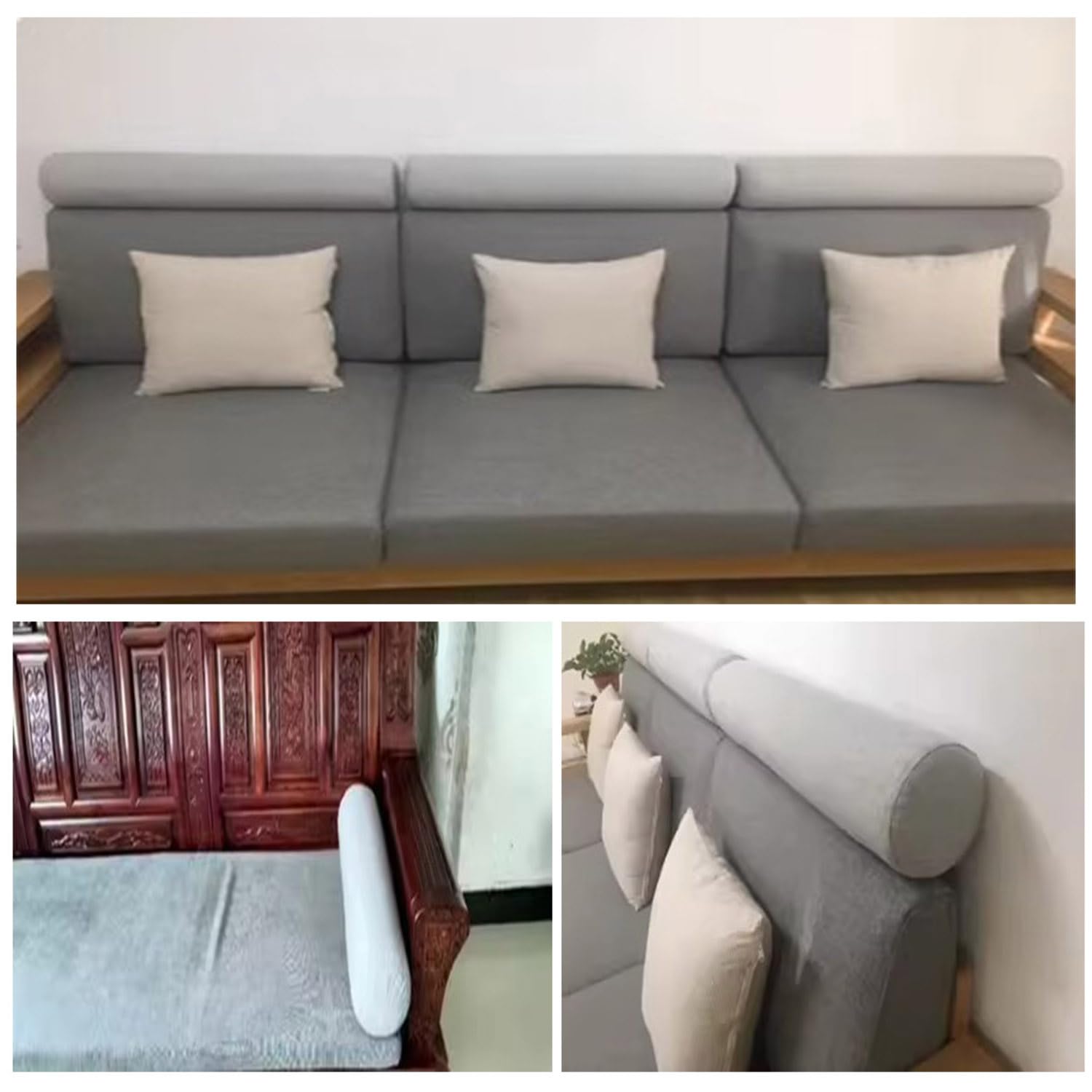 Cuscino rotondo cilindrico per letto, cuscino per bracciolo del divano, cuscino cilindrico per divano e letto, per supporto collo/lombare (15 x 180 cm, blu navy)