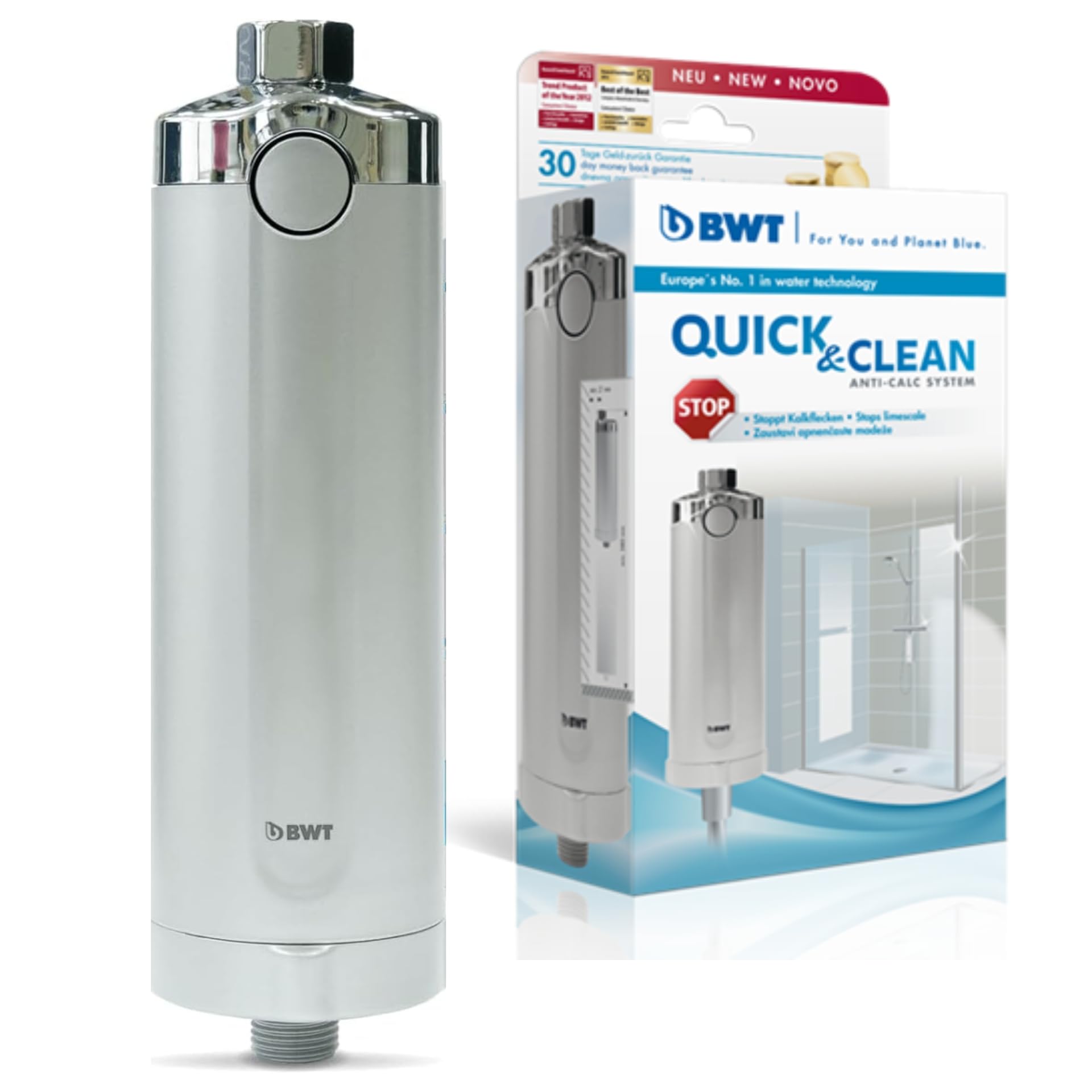 BWT Sistema de filtrado antical Quick & Clean con 1 cartucho filtrante | Protección antical en el baño | Filtro de ducha en línea Filtro de agua | Automontaje | Para grifería, cristal y azulejos