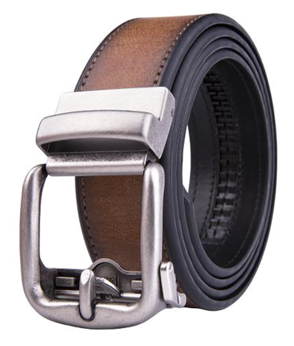 Fabio Valenti Men's Genuine Leather Ratchet Dress Belt with Automatic Buckle, Adjustiable (Cognac, 36/38)