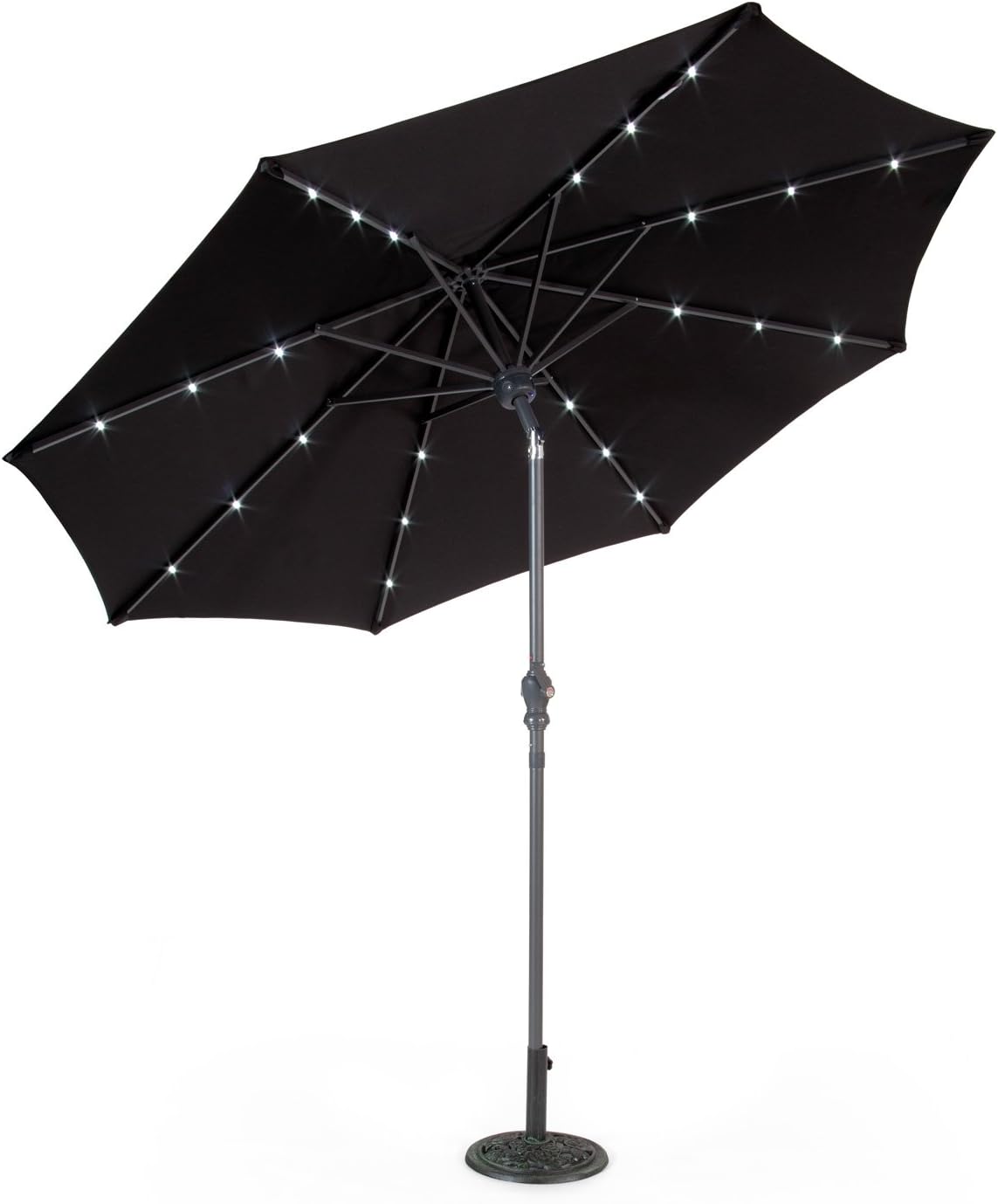 SunTime 2.7m Aluminium Solar Powered Bluetooth Speaker LED Black Parasol