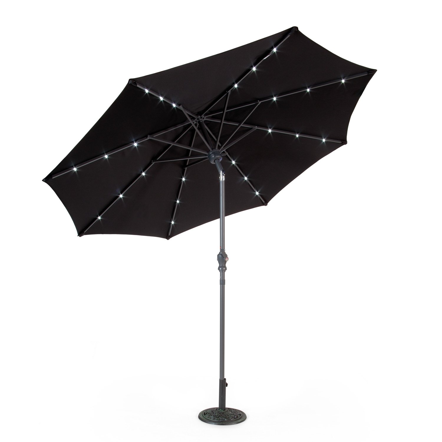 SunTime 2.7m Aluminium Solar Powered Bluetooth Speaker LED Black Parasol