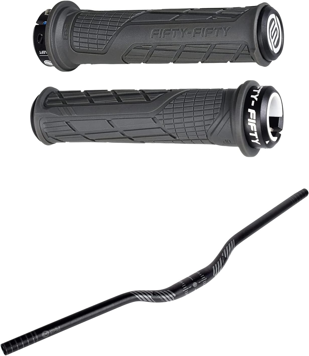 FIFTY-FIFTY Mountain Bike Handlebar Grips, Single Lock-on MTB Grips, Mountain Bike Riser Handlebar, Aluminum Alloy MTB Handlebar for All Mountain, Enduro, Downhill