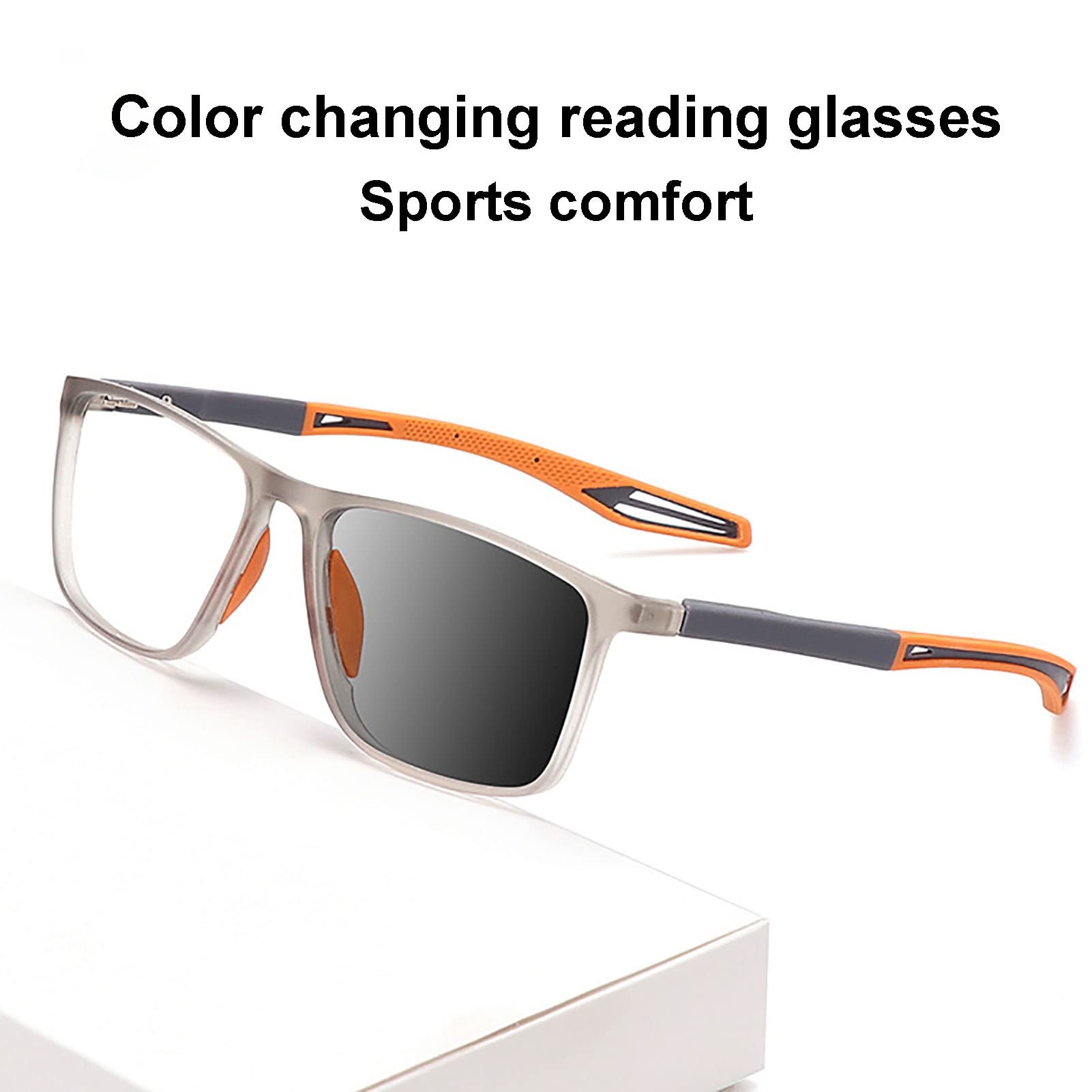 BAFAFA Fotochromowe okulary do czytania unisex, ultralekkie okulary przeciwsłoneczne TR/UV400, anty-niebieskie sportowe soczewki z żywicy asferycznej na zewnątrz