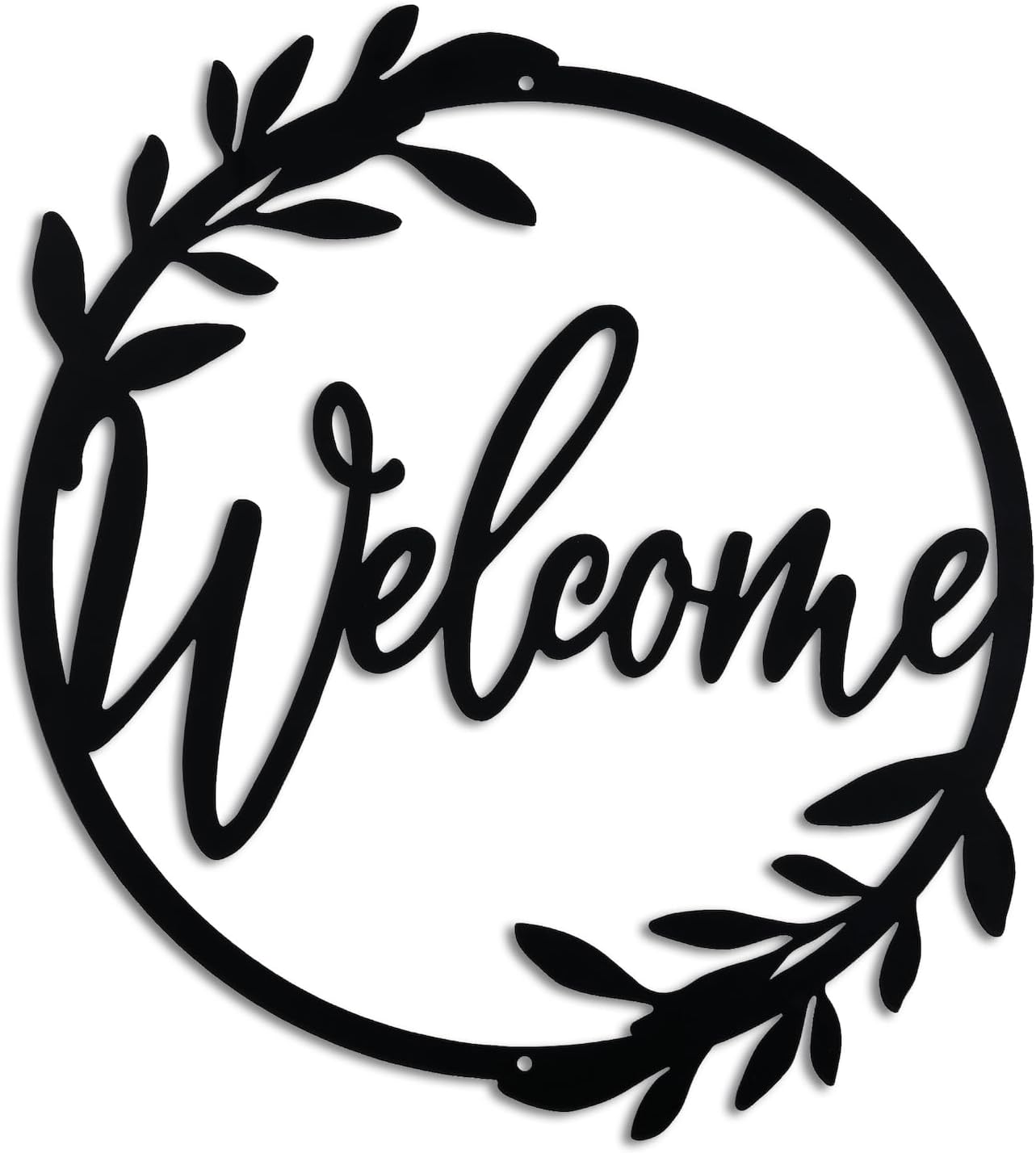 Metal Welcome Sign for Front Door - Large 13.5 inch Black Wall Decor - Indoor Outdoor Home Decor Perfect for Front Porch, Living Room, and Kitchen (Wreath Style)