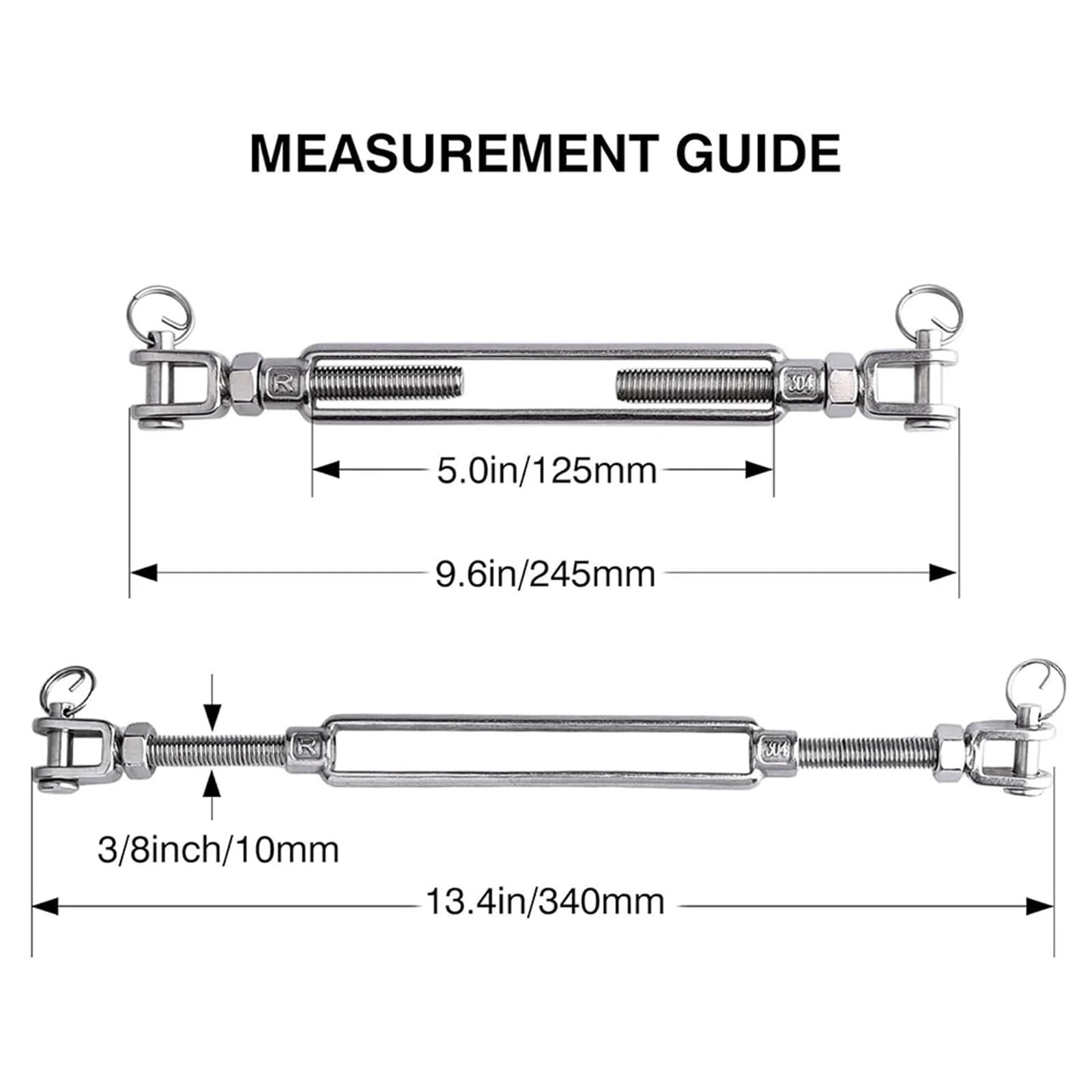 2 tensores de mordaza de acero inoxidable 304, M5 a M16,Tensor(M10)