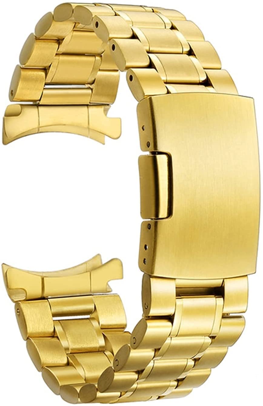 Edelstahlarmband, solides, gebogenes Ende, Schnellverschluss für 22 mm, 20 mm Metall-Edelstahl-Sicherheits-Klappschnallenband (Farbe: Silbergold mit Werkzeug, Größe: 18 mm)