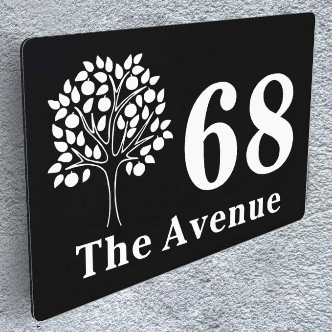 House Numbers Plaques, Door Number Plaques for Wall, House Signs for Outside, Houses Name Plaque, Personalised Front Door Signs, 195 x 130 MM, Composite Aluminium Black, for Gate Door Wall