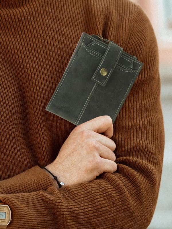 Image of TEAKWOOD LEATHERS Men's Two Fold Zipper Leather Wallet | Leather Men Wallet (Olive)