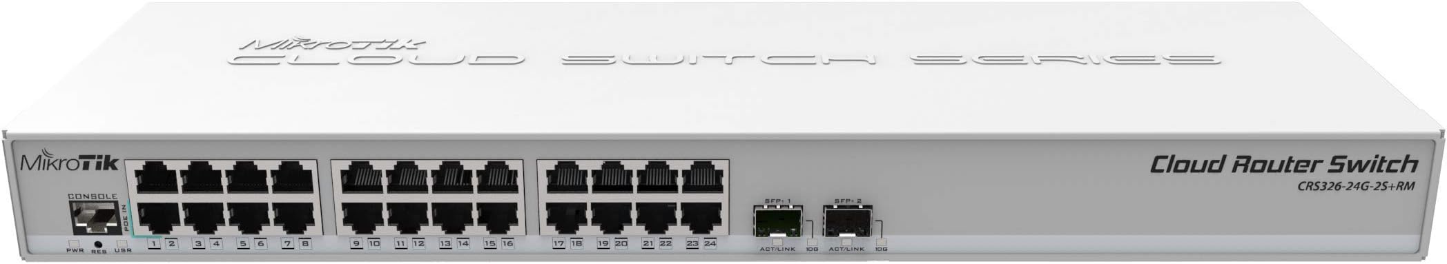 CRS326-24G-2S+RM 24 Port Gigabit Ethernet Switch with 2 SFP+ Ports, Dual Boot RouterOS/SwOS, Managed, Metal Case, Compatible with Desktop/Laptop/Printer