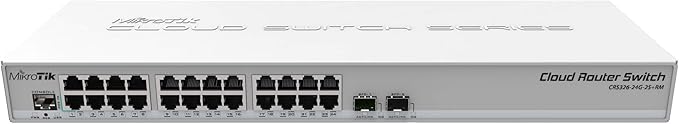 Mikrotik CRS326-24G-2S+RM 24 Port Gigabit Ethernet Switch with 2 SFP+ Ports, Dual Boot RouterOS/SwOS, Managed, Metal Case, Compatible with Desktop/Laptop/Printer