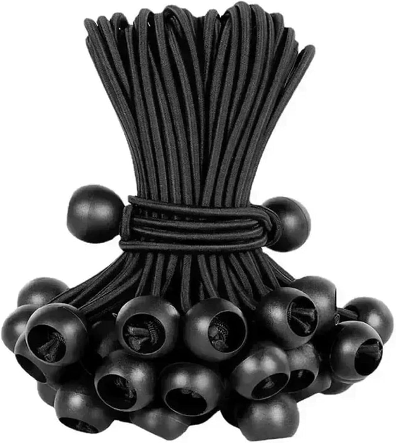 10Pcs Black Bungee Balls,Heavy Duty Tarpaulin Bungee Cords with Balls, Elastic Tarp Ties Toggle Straps for Tents, Flagpoles, Banners, Luggage (10 cm)