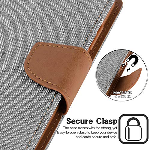 Goospery Canvas Wallet Case Designed For Galaxy S20 Ultra Case 5G, Card Holder [3 Card Slots & 1 Side Pocket] [Standing Feature] Stylish Denim Fabric Flip S20 Ultra 5G Phone Cover - Grey #TOP1