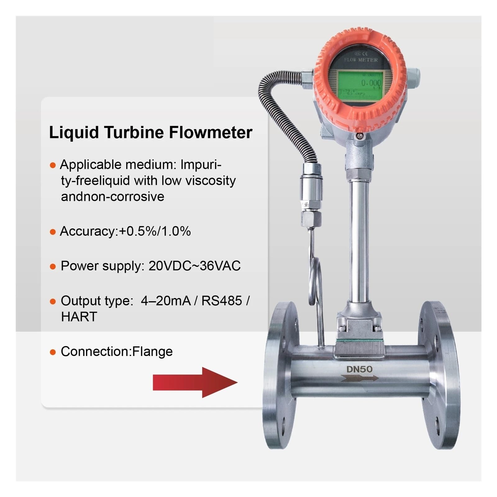 Medidor de flujo de gas con compensación de temperatura y presión, 304SS, 4-20 mA, RS485, medidor de flujo digital for, aire y gas Garantizar la estabilidad(DN40-RS485)