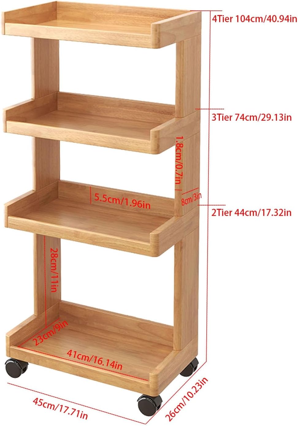 Solid Wood Rolling Library Book Cart,Mobile Bookshelf on Wheels Bookcase Under Desk Office Cart for Home Office Wooden Bookshelf Sideboard Storage Rack Side Cabinet(Wood-A,2Tier)
