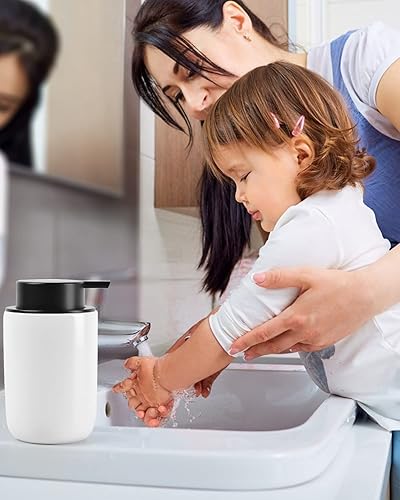Miniatura 7 de BosilunLlife - Juego de dispensador de jabón blanco, dispensador de jabón de baño de cerámica, dispensador de jabón para platos de cocina y