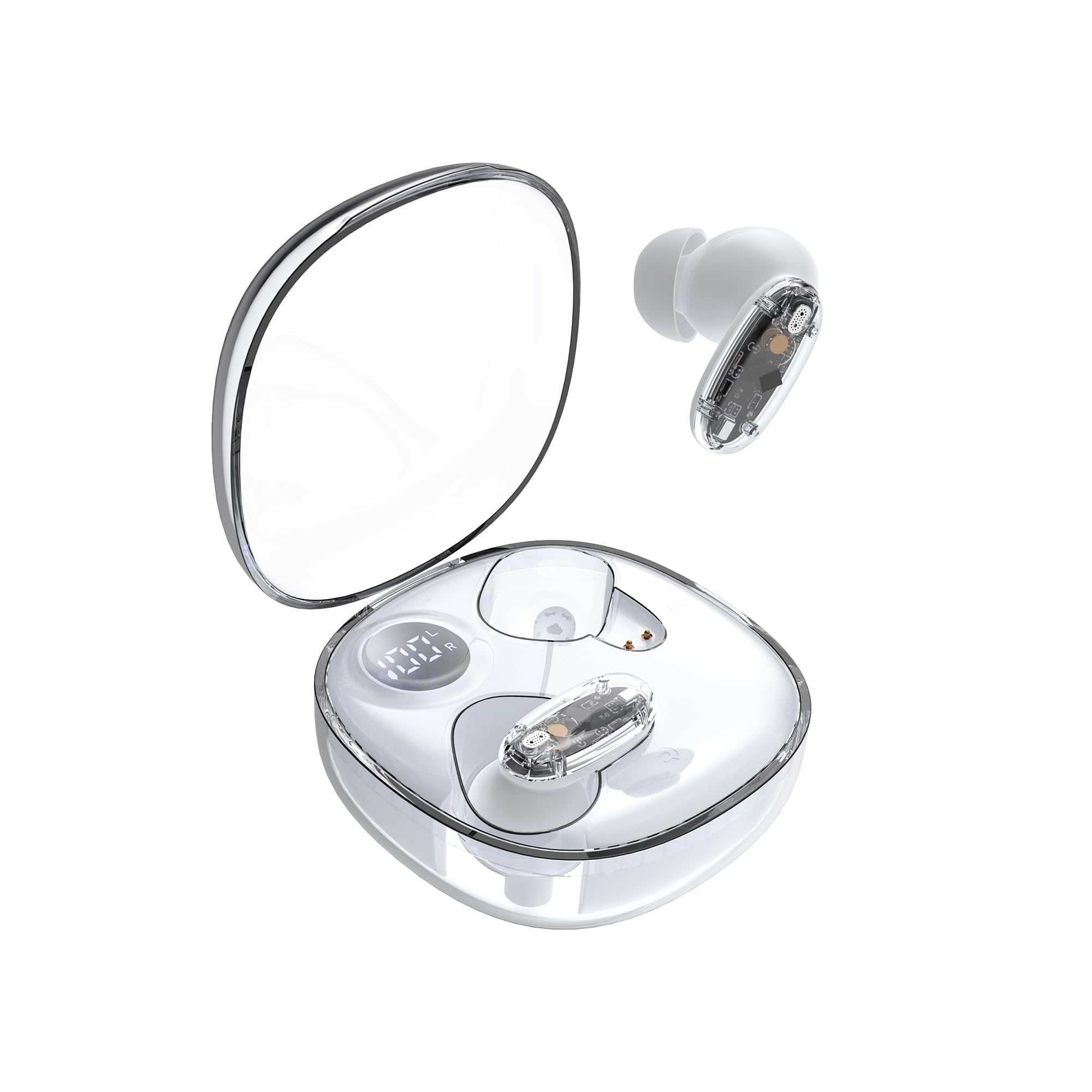 Mars Gaming MHIB2, Bluetooth 5.4 Earbuds, Immersive Sound, Semi-Transparent and Ultra-Compact Ergonomic Design, 24 Hours Playback, Wireless Headphones with Case and LED Indicator, White
