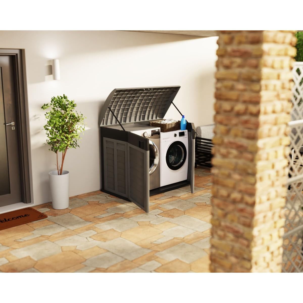 INTEC - Cache Poubelles Extérieur Design 1500L Anthracite - Grand Abri 2 Portes en Polypropylène Résistant pour Tri Sélectif - Coffre de Rangement Multifonctionnel pour Terrasse & Jardin