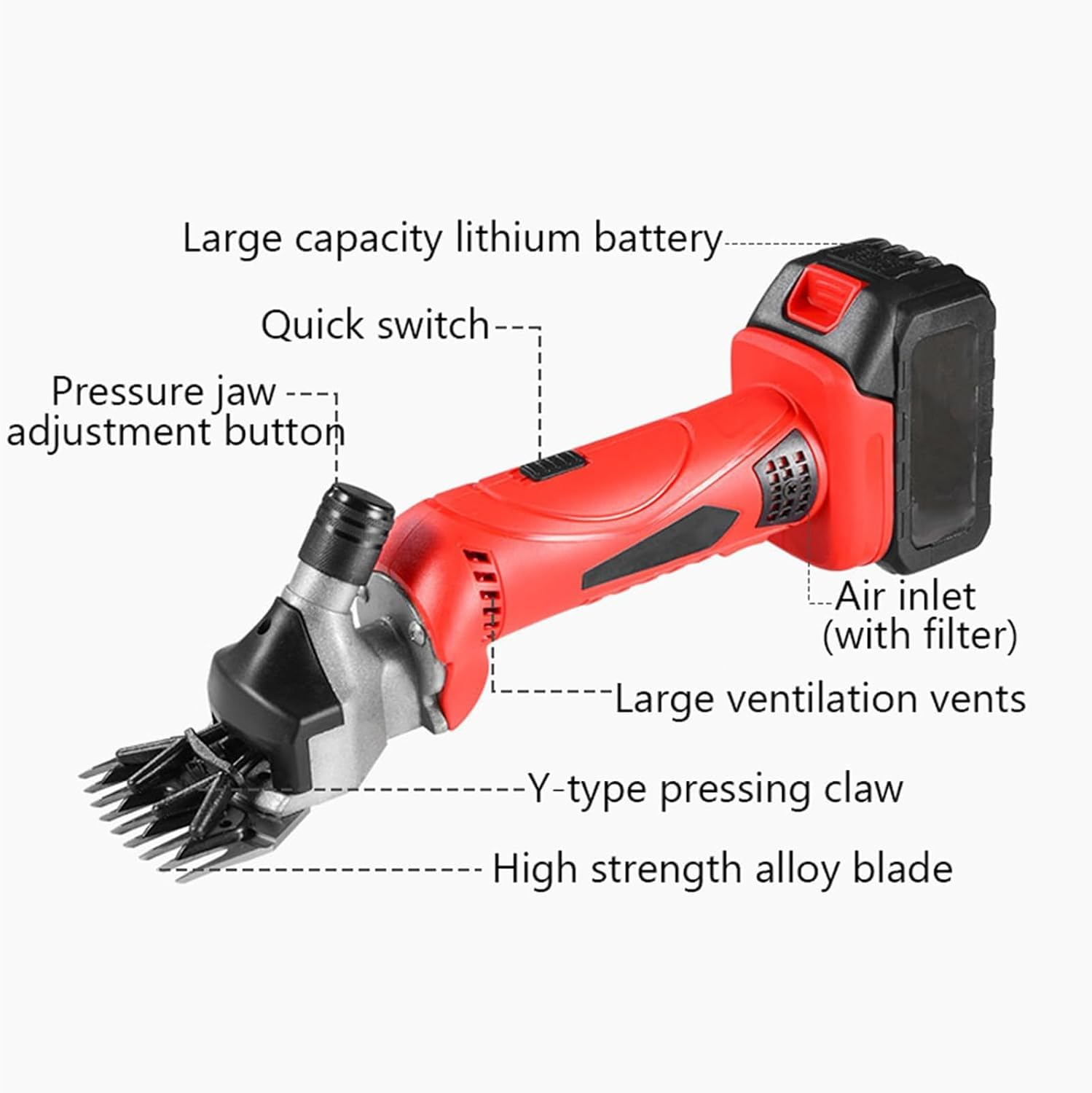 Forbici per pecore senza fili da 500 W per bestiame e animali domestici, con batteria e lame incluse. (13TOOTHCURVEDKNIFE)