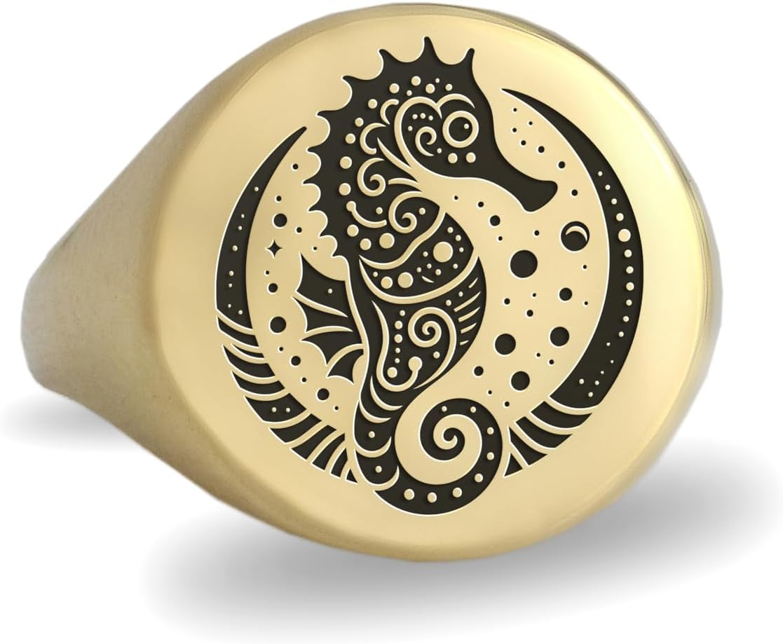 SeaHorse Signet Ring - Custom Animal Design - Bold Statement Ring - Gift For Her - Cute Jewelry