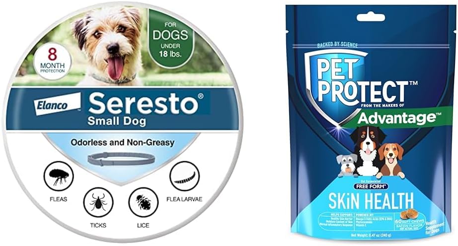 Bundle of Seresto Small Dog Under 18 lbs. + Pet Protect Skin Health Soft Chews for Dogs, 60 Count