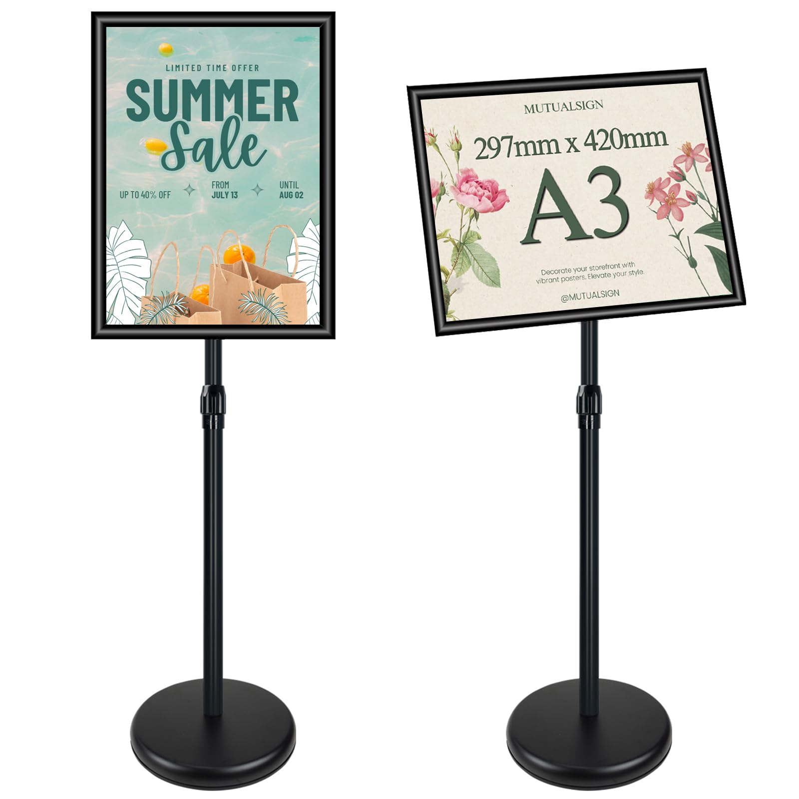 Mutualsign Black A3 Stand Sign Holder Free Standing Signs Aluminium Display Stand Floor Poster Stands For Information, Menu, Notice,