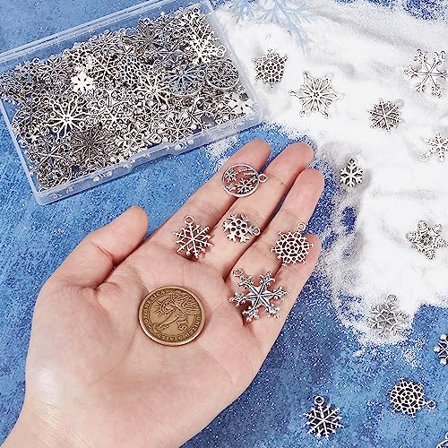 SUNNYCLUE 1 Box of 120 Snowflake Charms, Large Snow Charms, Antique Silver, Winter Charm, Connecting Links, Christmas - Image 3