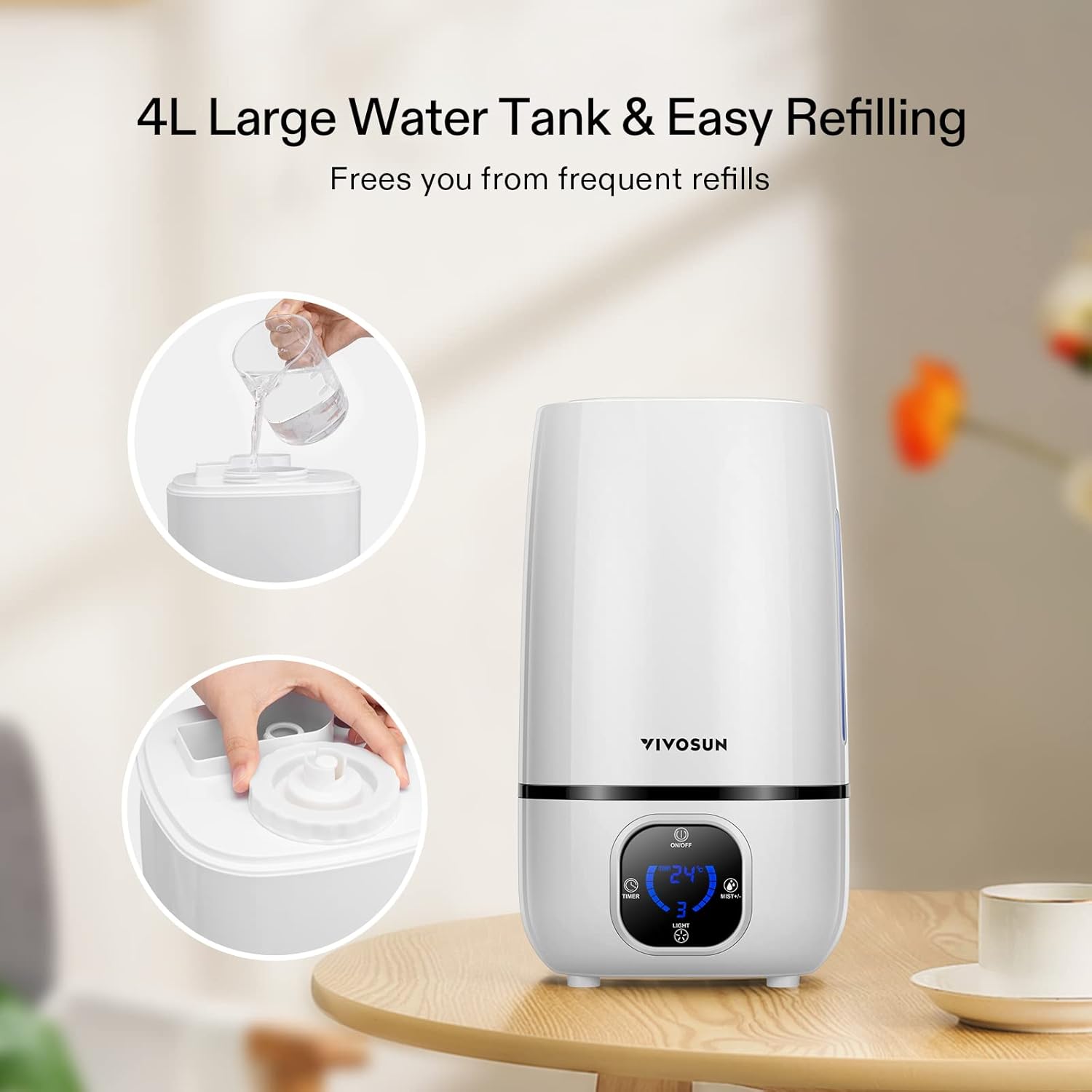 Steps to refill VIVOSUN 4L Humidifier water tank