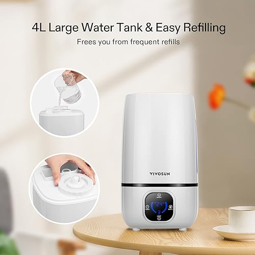 Vista 4 de VIVOSUN Humidificador de niebla fría de 4L con control remoto para dormitorio, plantas, bebé, piel seca