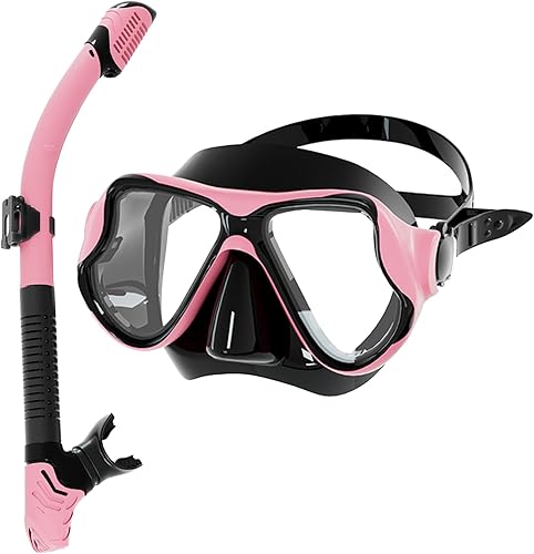 Miniatura 9 de Equipo de esnórquel para adultos, juego de máscara de esnórquel de vidrio templado de 180 grados, gafas antivaho con parte superior seca, máscara de
