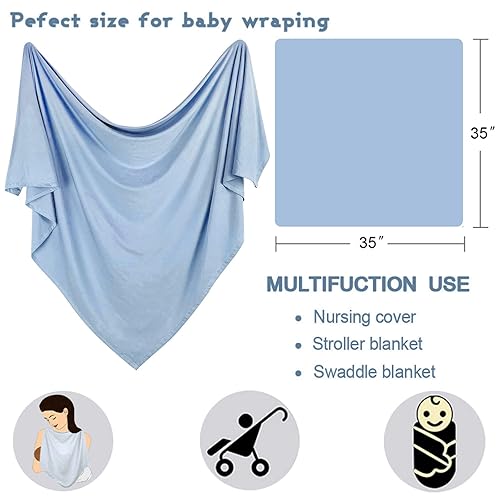 Miniatura 4 de OWLOWLA Conjunto de manta para recién nacido, manta elástica para bebé niño y niña (azul bebé-rm)
