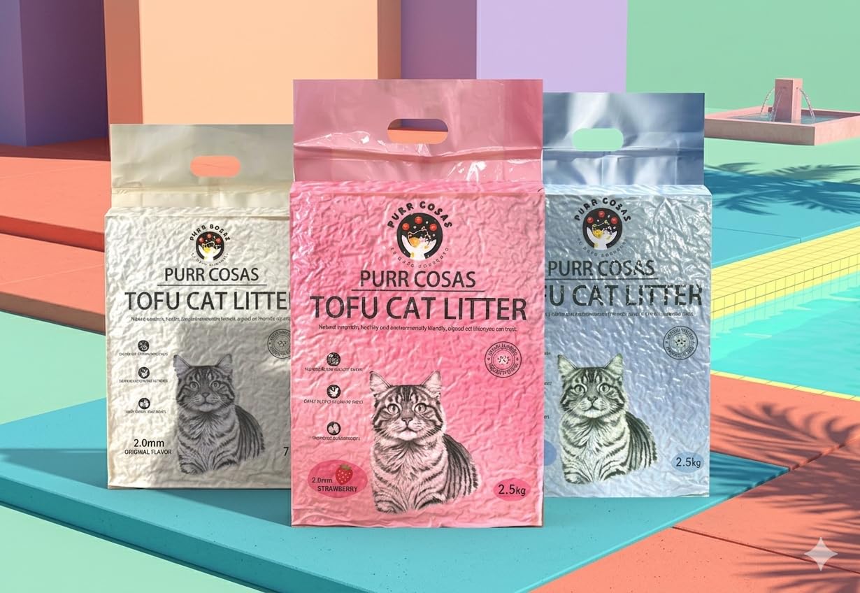 Arena de Tofu para Gatos - Pack de 4 Bolsas (Total 10 KG). Aglomerante. Libre de Polvo. Control de Olor, Biodegradable y Desechable por WC. Arena Vegetal Absorbente para Gatos. (Lavanda)