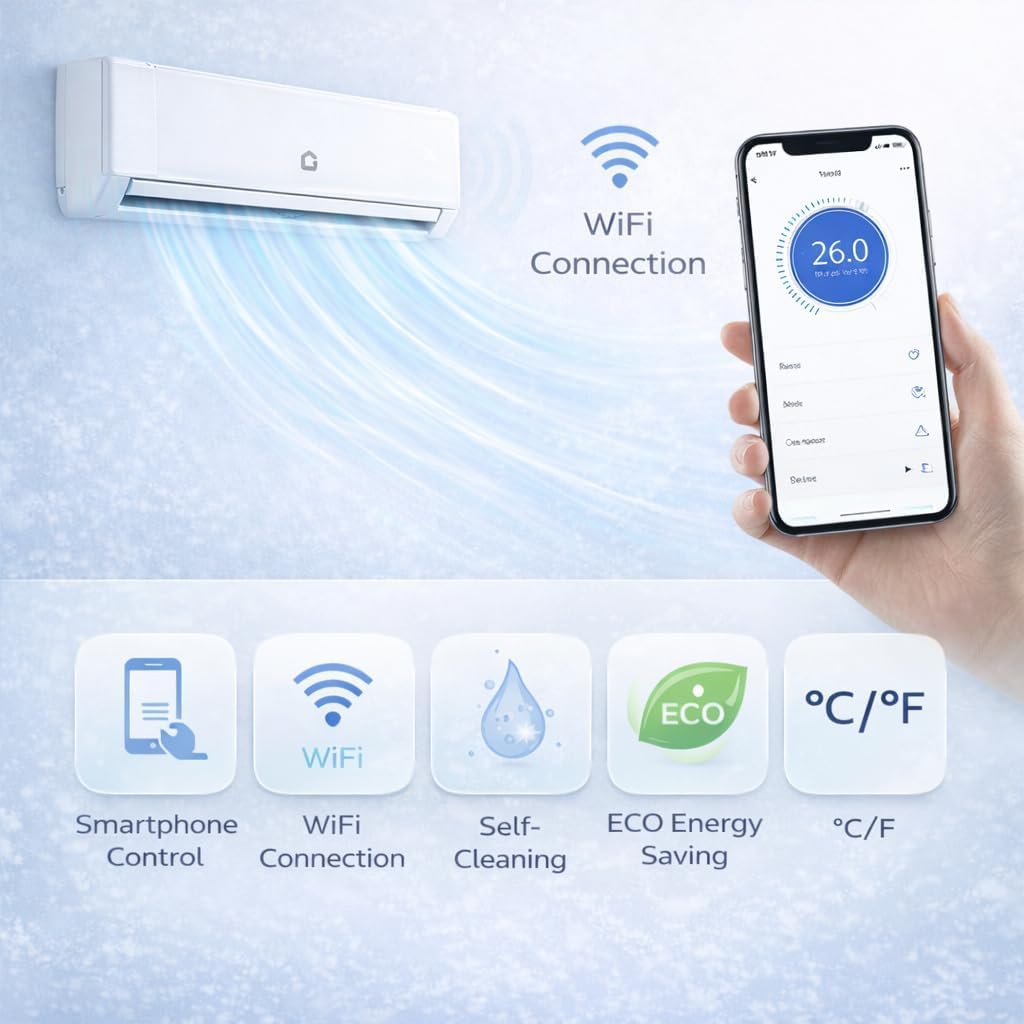 12,000 BTU Mini Split Air Conditioners, AC/Heating System, 21 SEER2, Quiet Operation, 230V WIFI Enabled Energy Efficient Mini Split Unit, Heat Pump & Installation Kits for Rooms Up to 750 Sq.ft