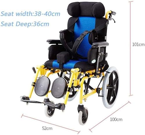 Miniatura 6 de YANGPING - Silla de ruedas pediátrica, diseño reclinable con escritorio abatible y reposapiernas elevadores, silla de ruedas manual para niños,