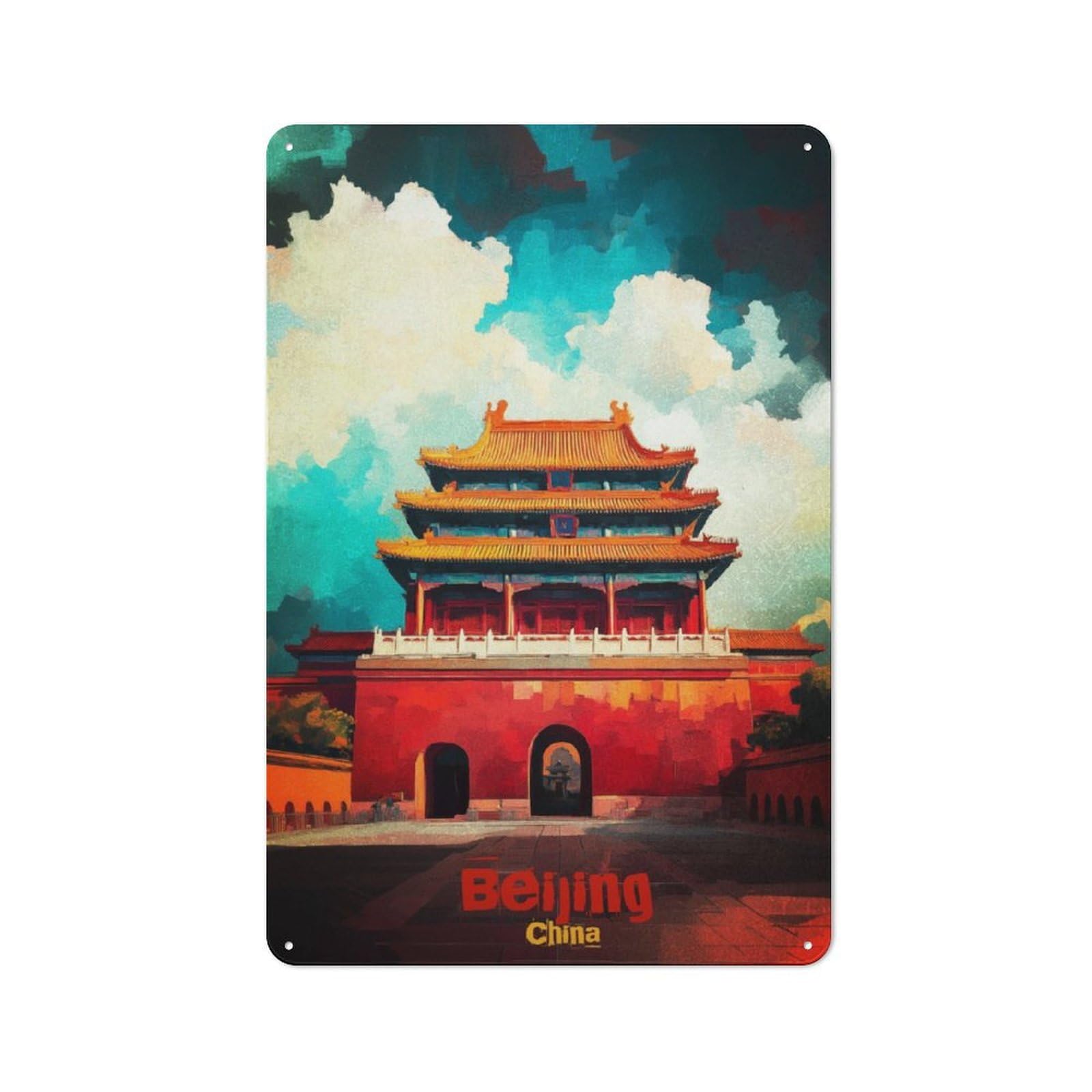 Junmoney Beijing Art Tin Wall Plaque 30X20cm With For Pub Or Café, For Collectors Of Retro Metal Wall Decor