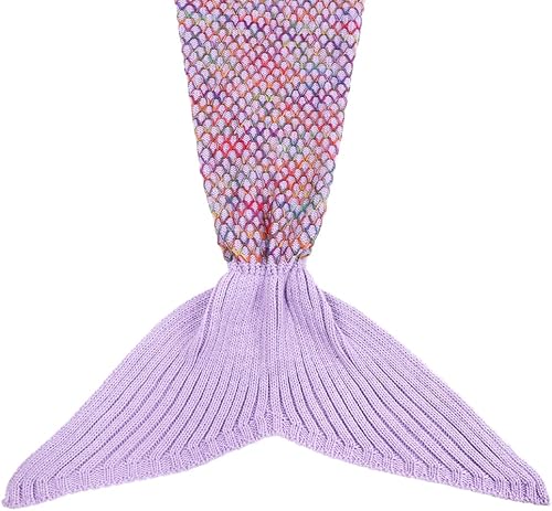 Miniatura 6 de AmyHomie Manta de cola de sirena, Manta de sirena hecha a mano al crochet para niños, Saco de dormir de cola de sirena súper suave y transpirable,